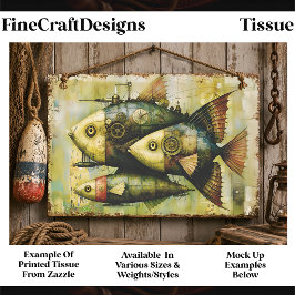 Papel De Seda Trío de peces mecánicos Steampunk FM3L Decoupage