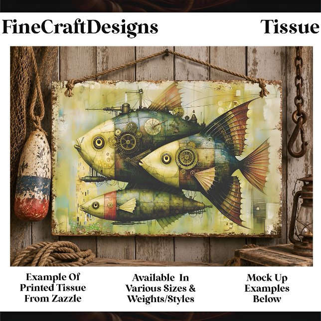 Papel De Seda Trío de peces mecánicos Steampunk FM3L Decoupage (Subido por el creador)