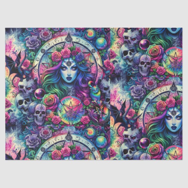 Papel De Seda Trippy tie dye Halloween bruja diosa regalo (Anverso)
