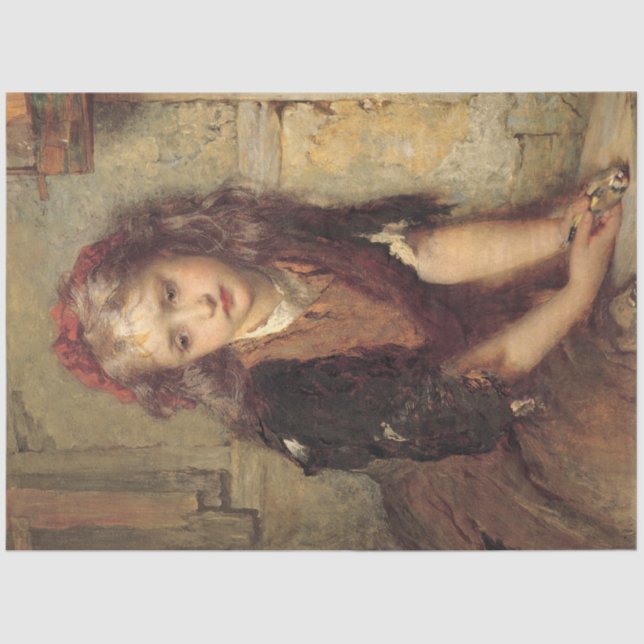 Papel De Seda Triste Chica con un pájaro dorado muerto (simpatía (Anverso)