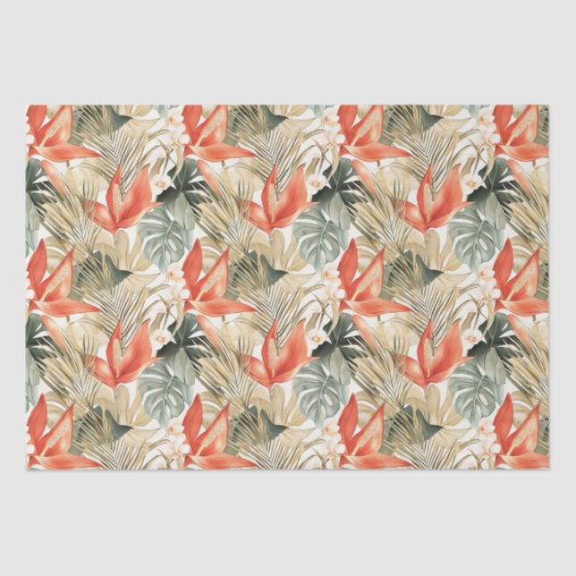 Papel De Seda Tropical Anthurium Naranja Floral Despedida de Sol (Anverso)