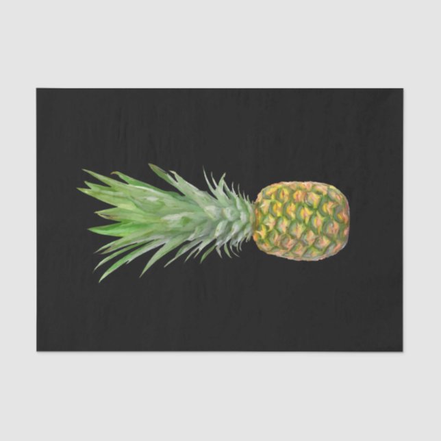 Papel De Seda Tropical Elegante Amarillo Verde Pineapple Negro (Anverso)
