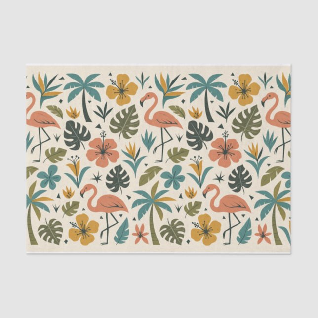 Papel De Seda Tropical Flamingo and Palm Tree Pattern (Anverso)