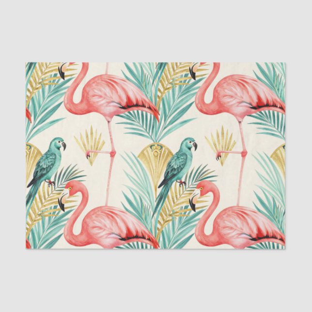 Papel De Seda Tropical Flamingo Parrot Jungle (Anverso)