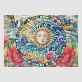 Papel De Seda Tropical Floral Stained Glass Sun Face Decoupage