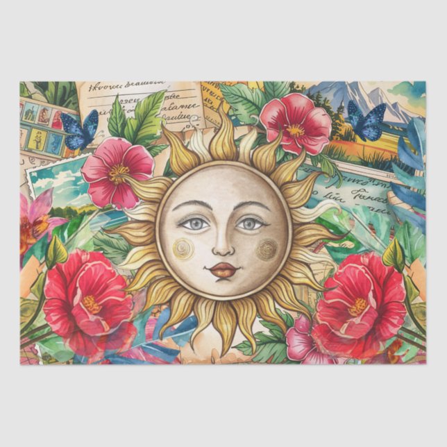 Papel De Seda Tropical Floral Sun Face Decoupage (Anverso)