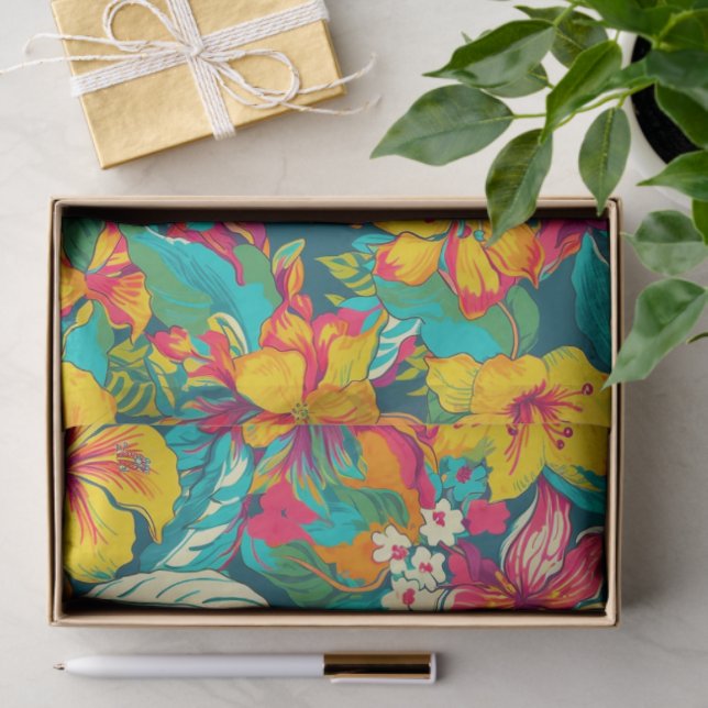 Papel De Seda Tropical Flowers and Leaves Pattern (Regalo )