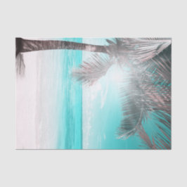 Papel De Seda Tropical Glam Rosa Azul Acuático Playa Palma Dulce