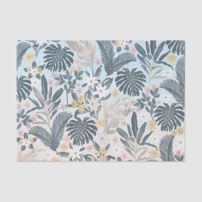Papel De Seda Tropical Grey Gold Foliage Floral Pattern (Anverso)