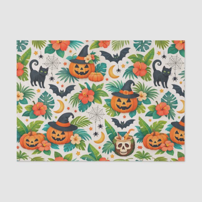 Papel De Seda Tropical Halloween Pumpkins (Anverso)