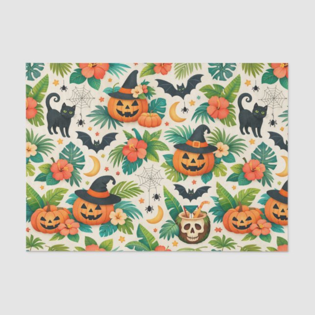 Papel De Seda Tropical Halloween Pumpkins (Anverso)