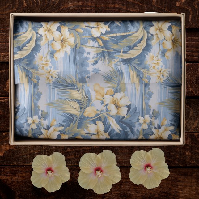 Papel De Seda Tropical Hawaiin Yellow Hibiscus Flowers on Blue  (Subido por el creador)