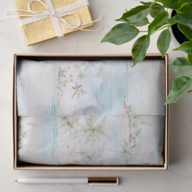 Papel De Seda Tropical Island Palm Trees Beach  (Regalo )