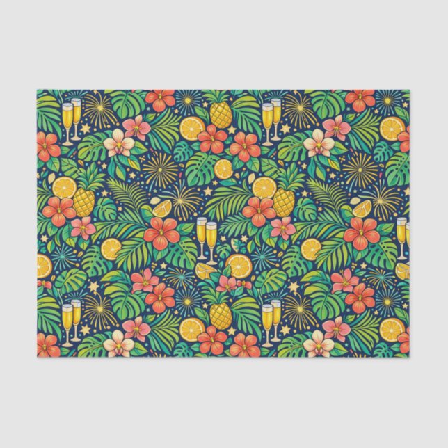 Papel De Seda Tropical Midnight Toast Celebration Pattern (Anverso)
