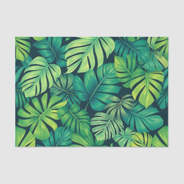 Papel De Seda Tropical Monstera Leaves Jungle Pattern (Anverso)