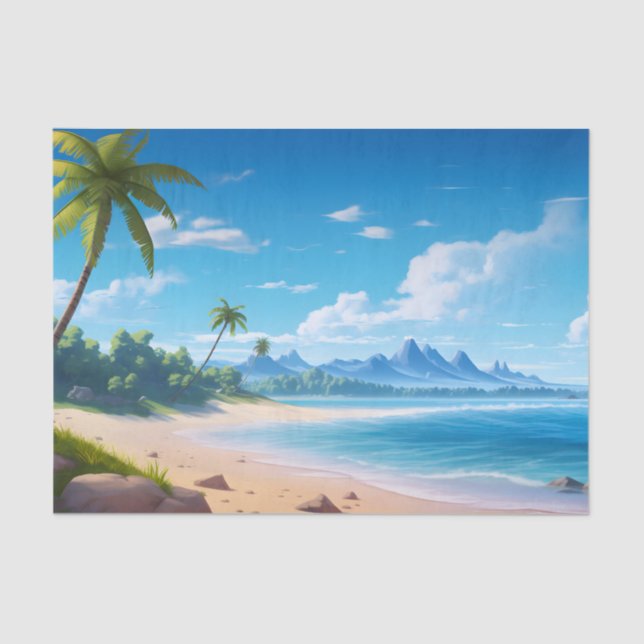 Papel De Seda Tropical Ocean Island Sandy Beach Shore (Anverso)
