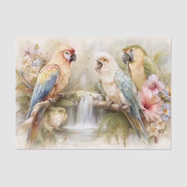 Papel De Seda Tropical Parrots Decoupage (Anverso)