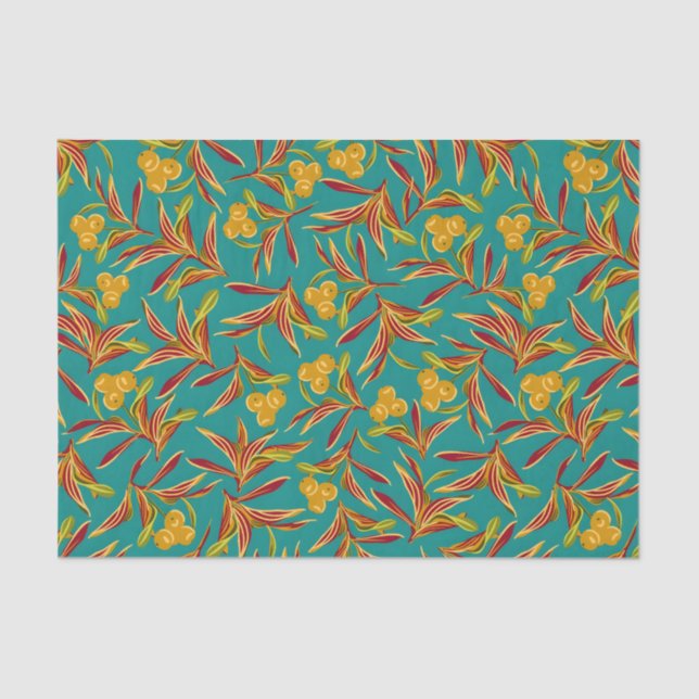 Papel De Seda Tropical Pattern with Red and Yellow Leaves (Anverso)