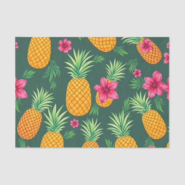 Papel De Seda Tropical Pineapple Hibiscus Pattern (Anverso)