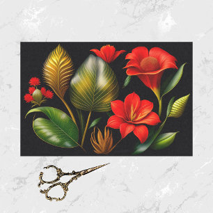 Papel De Seda Tropical Red Floral Illustration