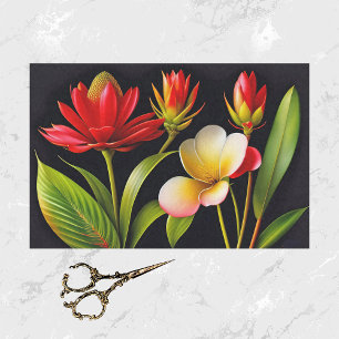 Papel De Seda Tropical Red Yellow Floral Illustration