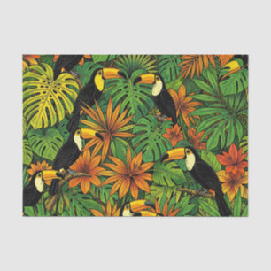 Papel De Seda Tucanes Coloridos Hojas Tropicales de Jungla Hibis