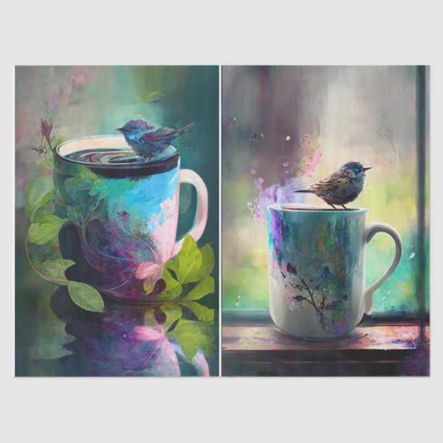 Papel De Seda Tuiteros y té, aves de la tarde (Anverso)