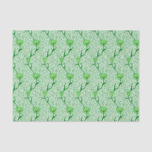 Papel De Seda Tulip Damask de Art Nouveau, verde esmeralda (Anverso)