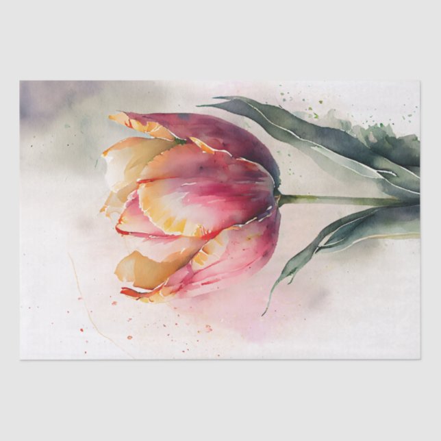 Papel De Seda Tulip Floral Decoupage Watercolor (Anverso)