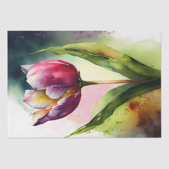 Papel De Seda Tulip Floral Decoupage Watercolor (Anverso)