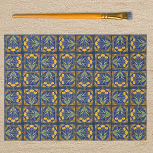 Papel De Seda Tulipán Amarillo Art Nouveau en Patrón de Baldosa 