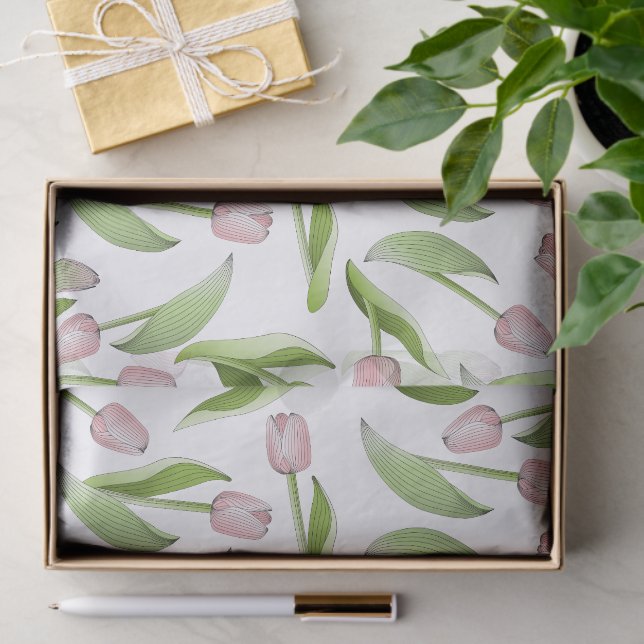 Papel De Seda Tulipán Rosa Moderno Flor (Regalo )