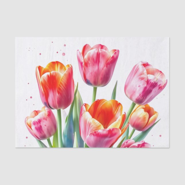 Papel De Seda Tulipanes acuarelas con bordes blancos (Anverso)