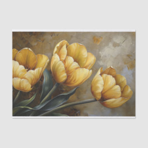 Papel De Seda Tulipanes Amarillos Dorados Pintura al Óleo Decoup