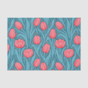 Papel De Seda Tulipanes azules y rojos