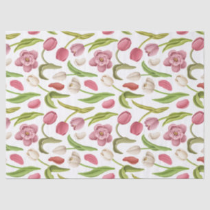 Papel De Seda Tulipanes blancos, rojos y rosados en el desenlace