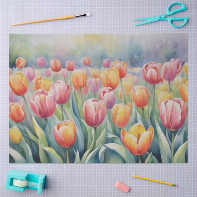 Papel De Seda Tulipanes bonitos de primavera (Artesanía)