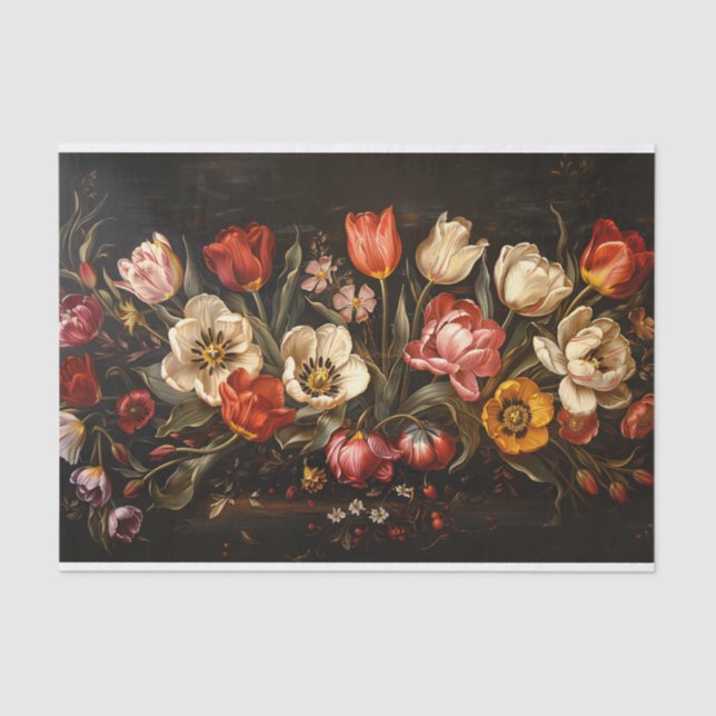 Papel De Seda Tulipanes Coloridos Pintando Descomposición Botáni (Anverso)