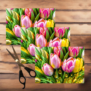 Papel De Seda Tulipanes elegantes con acentos dorados, primavera