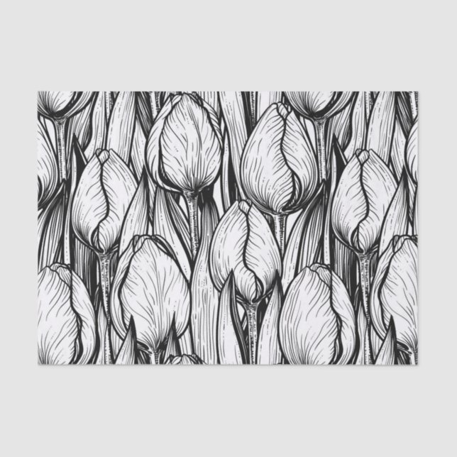 Papel De Seda Tulipanes en blanco y negro (Anverso)