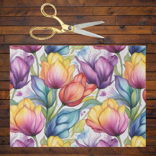 Papel De Seda Tulipanes en Rosa Púrpura Dorado Tinta Alcohólica