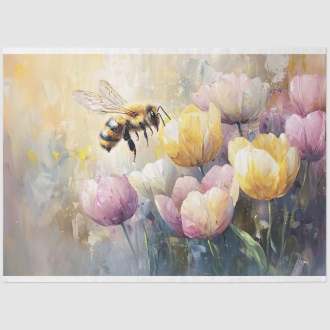 Papel De Seda Tulipanes Pastel y una Desnupación de Abeja (Anverso)