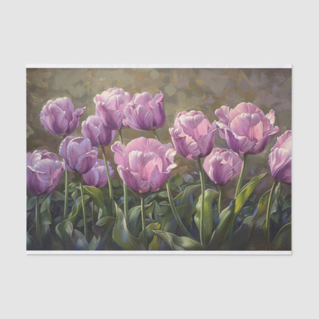 Papel De Seda Tulipanes púrpura Pintando Descomposición Botánica (Anverso)