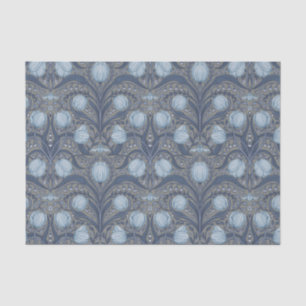 Papel De Seda Tulipanes Retro Nouveau en azul y estaño