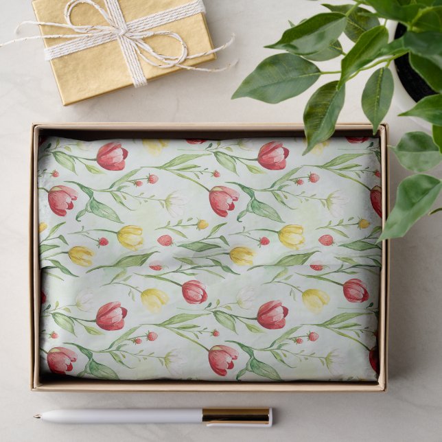 Papel De Seda Tulipanes Rojos Amarillos Cumpleaños (Regalo )