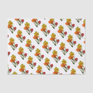 Papel De Seda Tulipanes rojos y flores de narciso amarillas