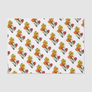 Papel De Seda Tulipanes rojos y flores de narciso amarillas