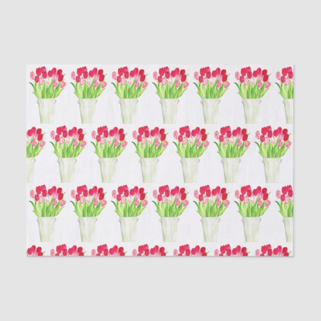 Papel De Seda Tulipanes rosados acuarela floral elegante rústico (Anverso)