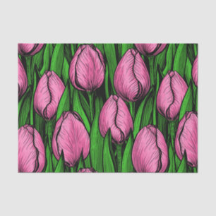 Papel De Seda Tulipanes rosados con hojas verdes