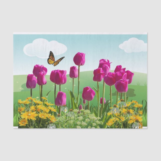 Papel De Seda Tulipanes rosados de primavera y descomposición de (Anverso)